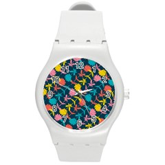 Colorful Floral Pattern Round Plastic Sport Watch (m) by DanaeStudio