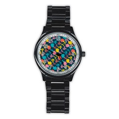 Colorful Floral Pattern Stainless Steel Round Watch by DanaeStudio