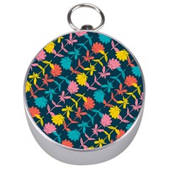 Colorful Floral Pattern Silver Compasses by DanaeStudio