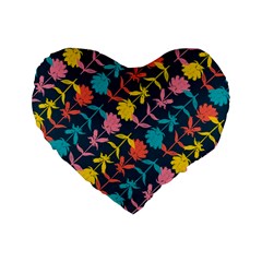 Colorful Floral Pattern Standard 16  Premium Flano Heart Shape Cushions