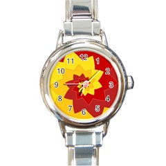 Flower Blossom Spiral Design  Red Yellow Round Italian Charm Watch by designworld65