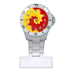 Flower Blossom Spiral Design  Red Yellow Plastic Nurses Watch by designworld65