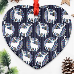 Geometric Deer Retro Pattern Ornament (heart) 