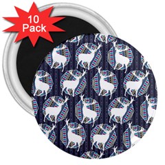 Geometric Deer Retro Pattern 3  Magnets (10 Pack)  by DanaeStudio