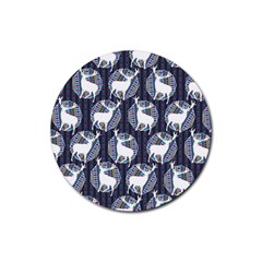 Geometric Deer Retro Pattern Rubber Coaster (round)  by DanaeStudio