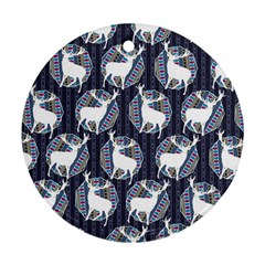 Geometric Deer Retro Pattern Round Ornament (two Sides) 