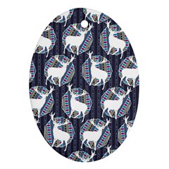 Geometric Deer Retro Pattern Oval Ornament (two Sides)