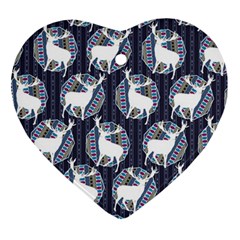 Geometric Deer Retro Pattern Heart Ornament (2 Sides)