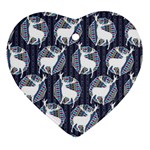 Geometric Deer Retro Pattern Heart Ornament (2 Sides) Back