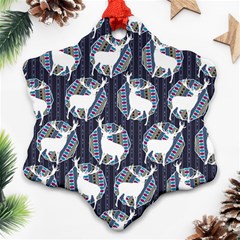 Geometric Deer Retro Pattern Snowflake Ornament (2-side)