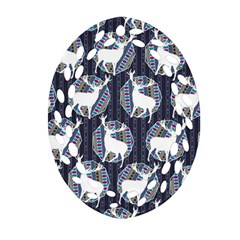 Geometric Deer Retro Pattern Oval Filigree Ornament (2-side) 