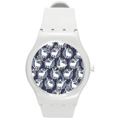 Geometric Deer Retro Pattern Round Plastic Sport Watch (m) by DanaeStudio