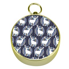 Geometric Deer Retro Pattern Gold Compasses by DanaeStudio