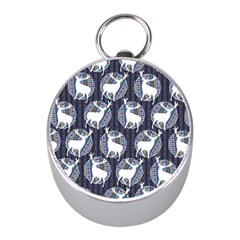 Geometric Deer Retro Pattern Mini Silver Compasses by DanaeStudio