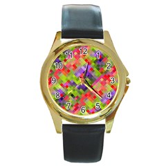 Colorful Mosaic Round Gold Metal Watch