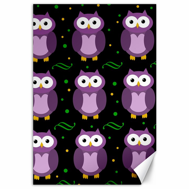 Halloween purple owls pattern Canvas 12  x 18  