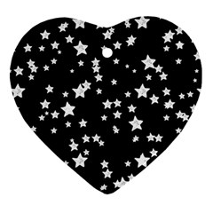 Black And White Starry Pattern Heart Ornament (2 Sides)