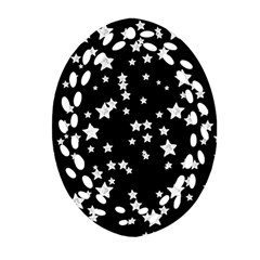 Black And White Starry Pattern Oval Filigree Ornament (2-Side) 