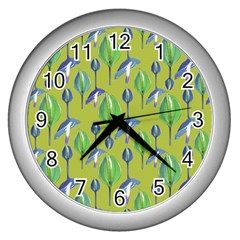 Tropical Floral Pattern Wall Clocks (silver)  by dflcprints