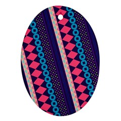 Purple And Pink Retro Geometric Pattern Ornament (oval) 