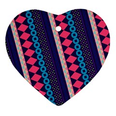 Purple And Pink Retro Geometric Pattern Ornament (heart) 