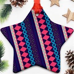 Purple And Pink Retro Geometric Pattern Ornament (star) 