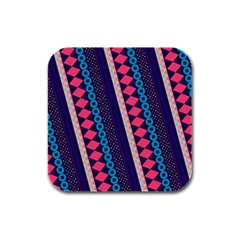 Purple And Pink Retro Geometric Pattern Rubber Square Coaster (4 Pack)  by DanaeStudio