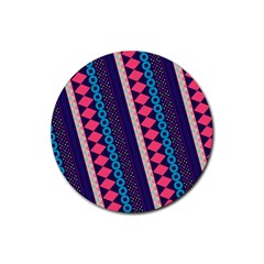 Purple And Pink Retro Geometric Pattern Rubber Coaster (round)  by DanaeStudio