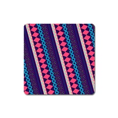 Purple And Pink Retro Geometric Pattern Square Magnet by DanaeStudio