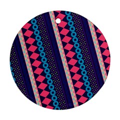 Purple And Pink Retro Geometric Pattern Round Ornament (two Sides) 