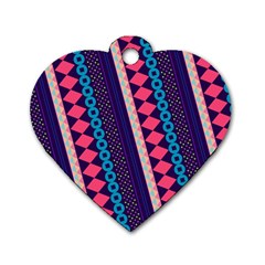 Purple And Pink Retro Geometric Pattern Dog Tag Heart (one Side) by DanaeStudio