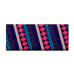 Purple And Pink Retro Geometric Pattern Hand Towel by DanaeStudio