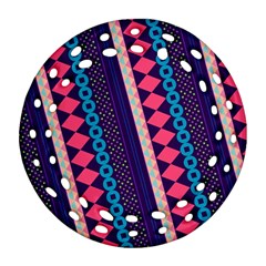 Purple And Pink Retro Geometric Pattern Ornament (round Filigree) 