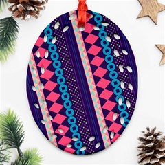 Purple And Pink Retro Geometric Pattern Ornament (oval Filigree) 