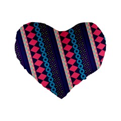 Purple And Pink Retro Geometric Pattern Standard 16  Premium Heart Shape Cushions by DanaeStudio