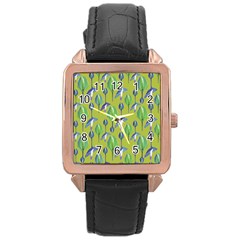 Tropical Floral Pattern Rose Gold Leather Watch  by dflcprints