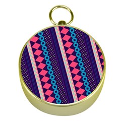 Purple And Pink Retro Geometric Pattern Gold Compasses by DanaeStudio