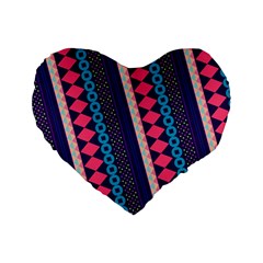 Purple And Pink Retro Geometric Pattern Standard 16  Premium Flano Heart Shape Cushions