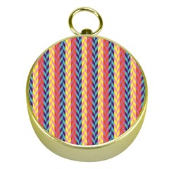 Colorful Chevron Retro Pattern Gold Compasses by DanaeStudio