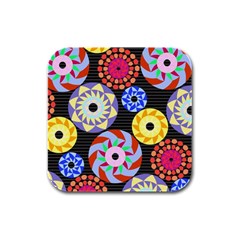 Colorful Retro Circular Pattern Rubber Square Coaster (4 Pack)  by DanaeStudio