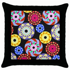 Colorful Retro Circular Pattern Throw Pillow Case (black) by DanaeStudio