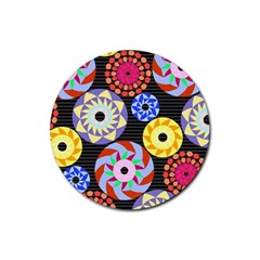 Colorful Retro Circular Pattern Rubber Round Coaster (4 Pack)  by DanaeStudio