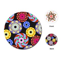 Colorful Retro Circular Pattern Playing Cards (round) 