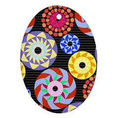 Colorful Retro Circular Pattern Oval Ornament (two Sides)