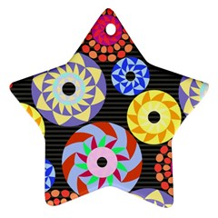 Colorful Retro Circular Pattern Star Ornament (two Sides) 