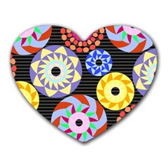 Colorful Retro Circular Pattern Heart Mousepads by DanaeStudio