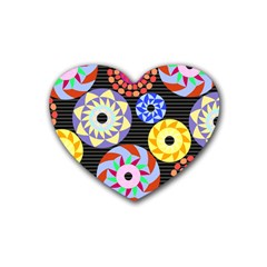 Colorful Retro Circular Pattern Heart Coaster (4 Pack)  by DanaeStudio