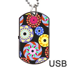 Colorful Retro Circular Pattern Dog Tag Usb Flash (one Side) by DanaeStudio