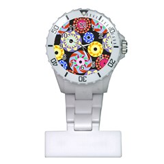 Colorful Retro Circular Pattern Plastic Nurses Watch by DanaeStudio