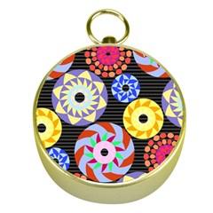 Colorful Retro Circular Pattern Gold Compasses by DanaeStudio